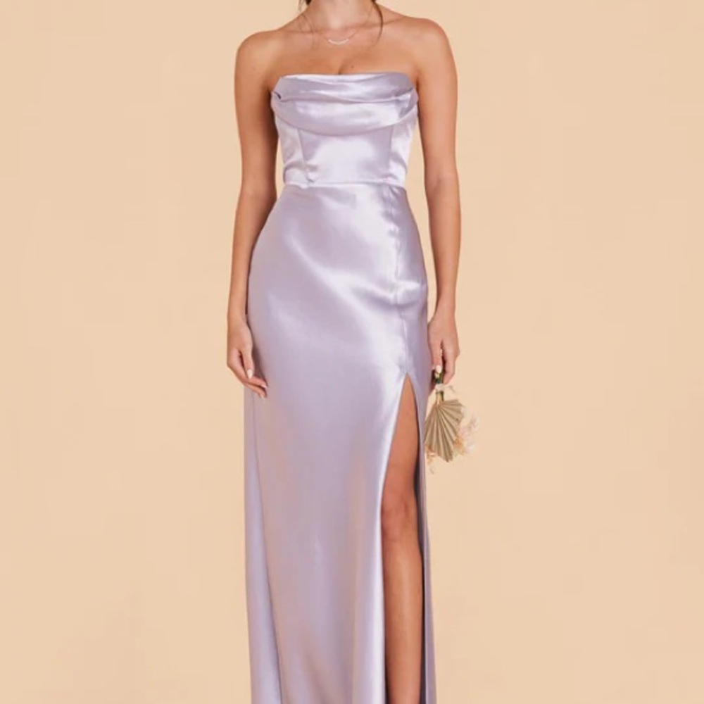 Birdy Grey Strapless Satin Gown in Light Purple